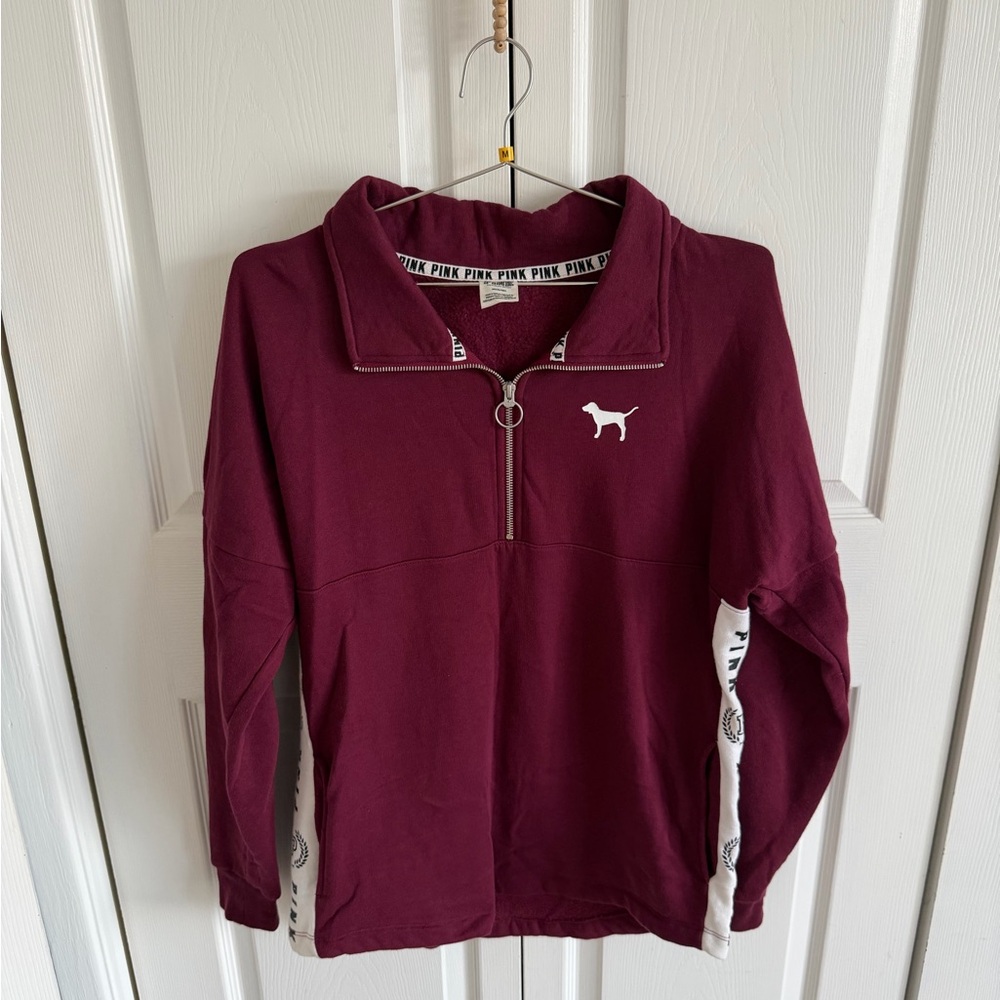 Victoria's Secret PINK Maroon Quarter-Zip Sweatshirt